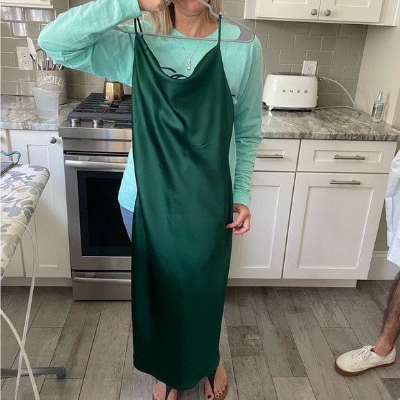 Hello Molly Emerald Green Satin Cowl Neckline Midi Dress - Picture 3 of 3